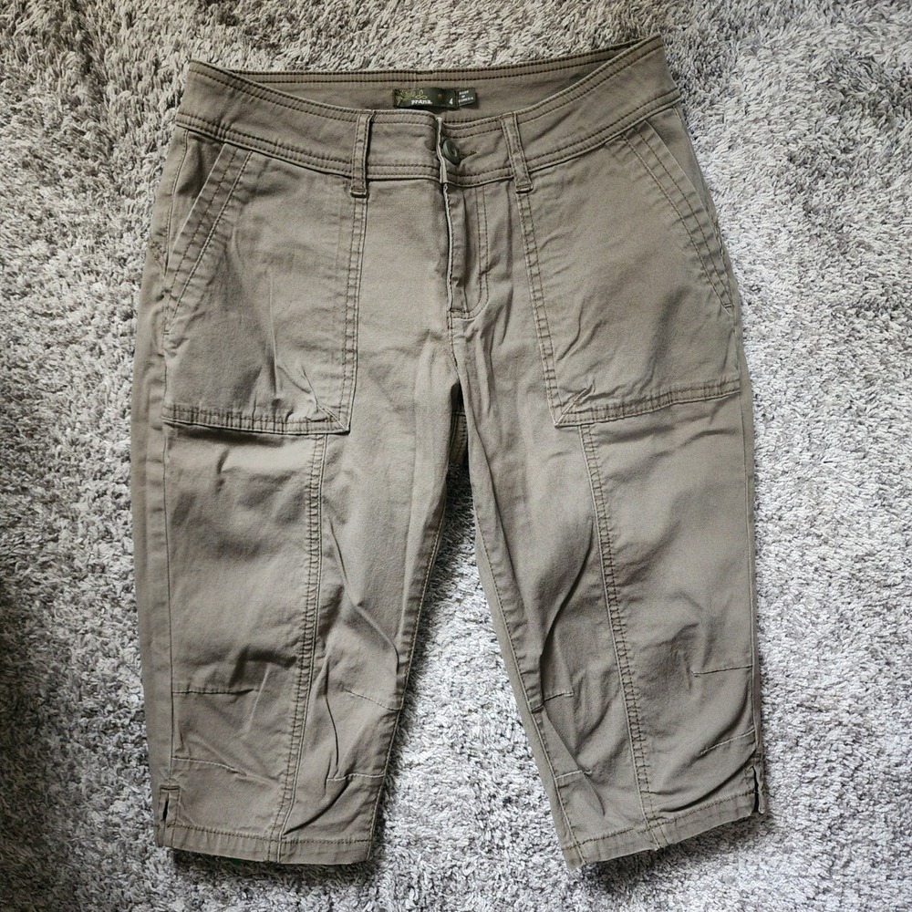 prAna Cropped Cargo Pants Women 4 Olive Green Excellent Stretch Organic Cotton